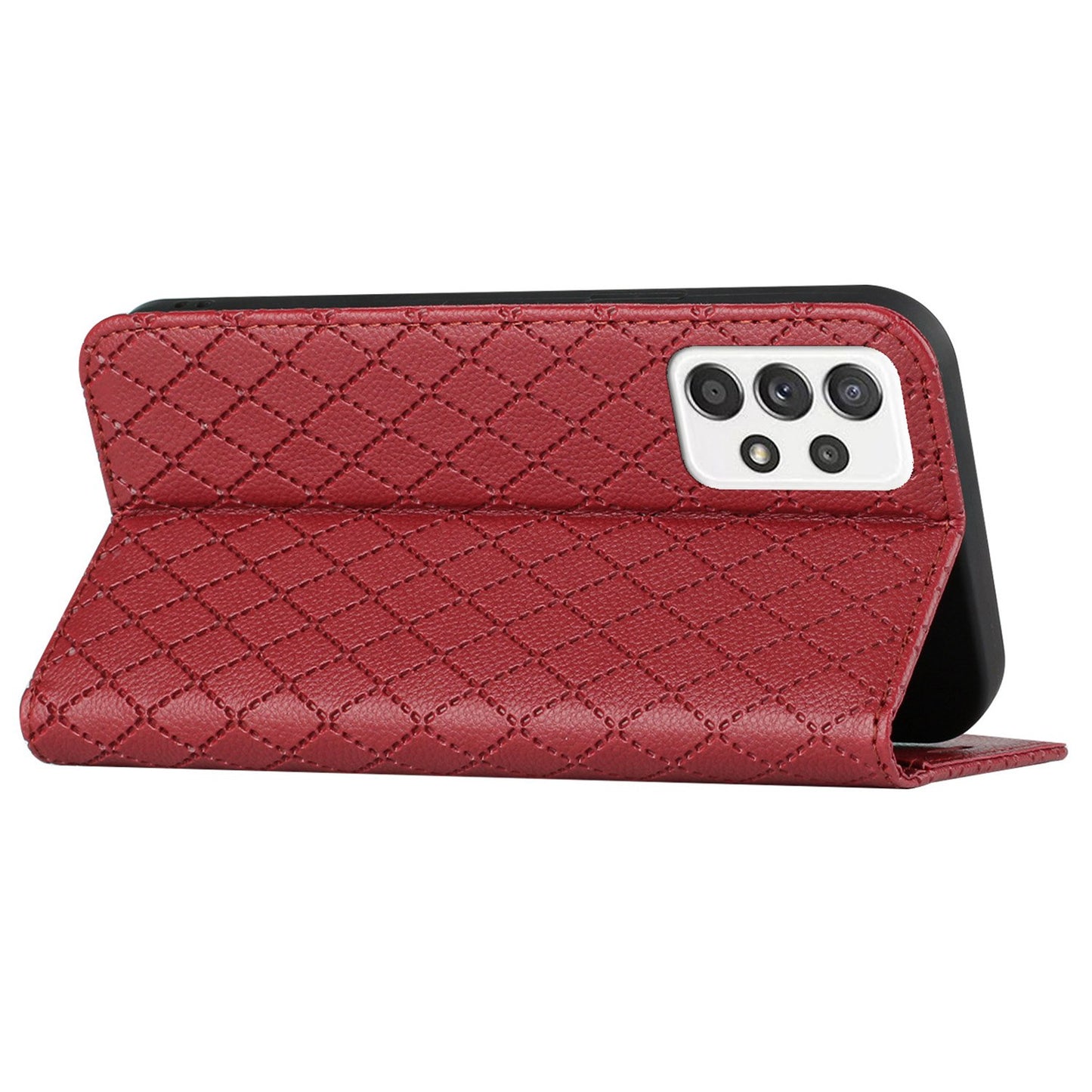 RFID Blocking Phone Case for Samsung Galaxy A73 5G, Magnetic Auto-absorbed Litchi Texture PU Leather Rhombus Embossing Cellphone Cover with Stand Wallet