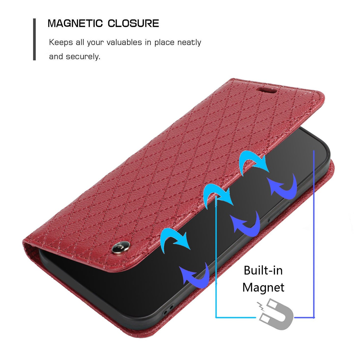 RFID Blocking Phone Case for Samsung Galaxy A73 5G, Magnetic Auto-absorbed Litchi Texture PU Leather Rhombus Embossing Cellphone Cover with Stand Wallet