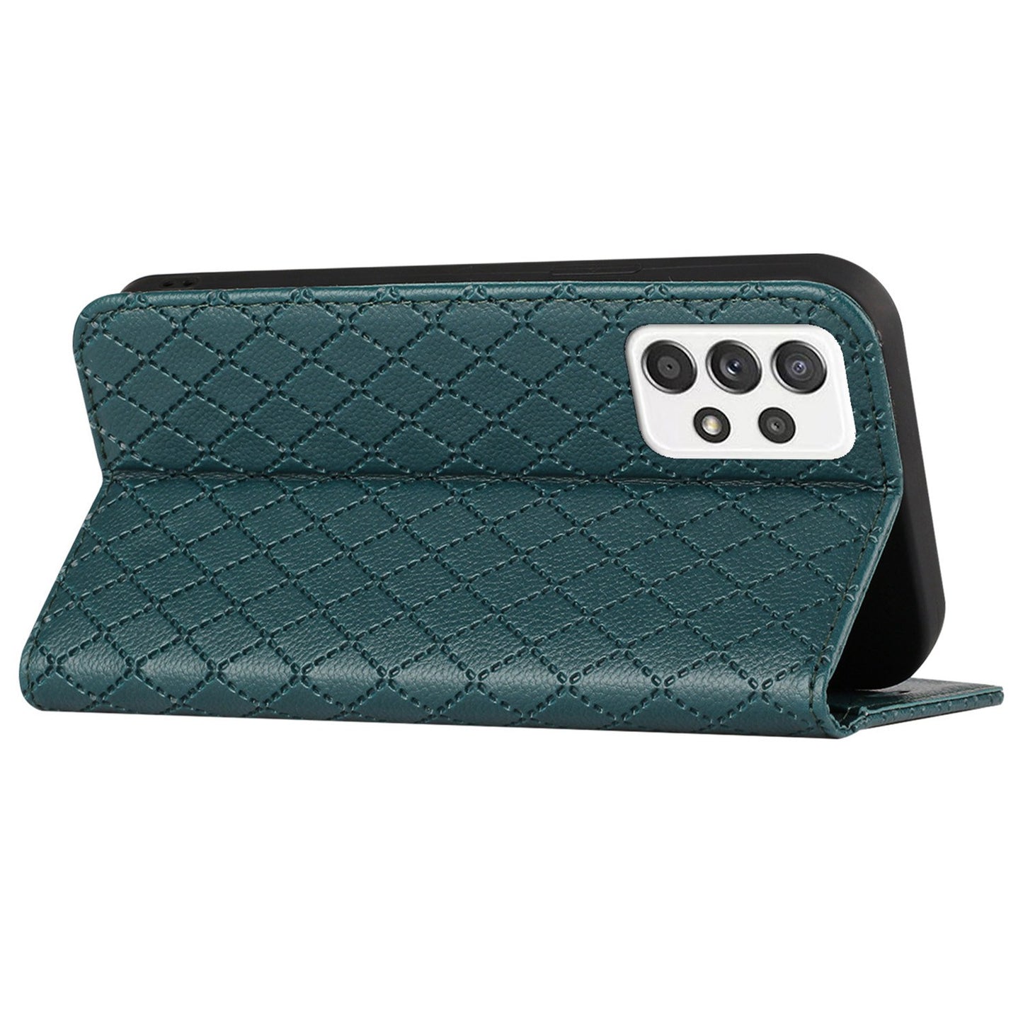 RFID Blocking Phone Case for Samsung Galaxy A73 5G, Magnetic Auto-absorbed Litchi Texture PU Leather Rhombus Embossing Cellphone Cover with Stand Wallet