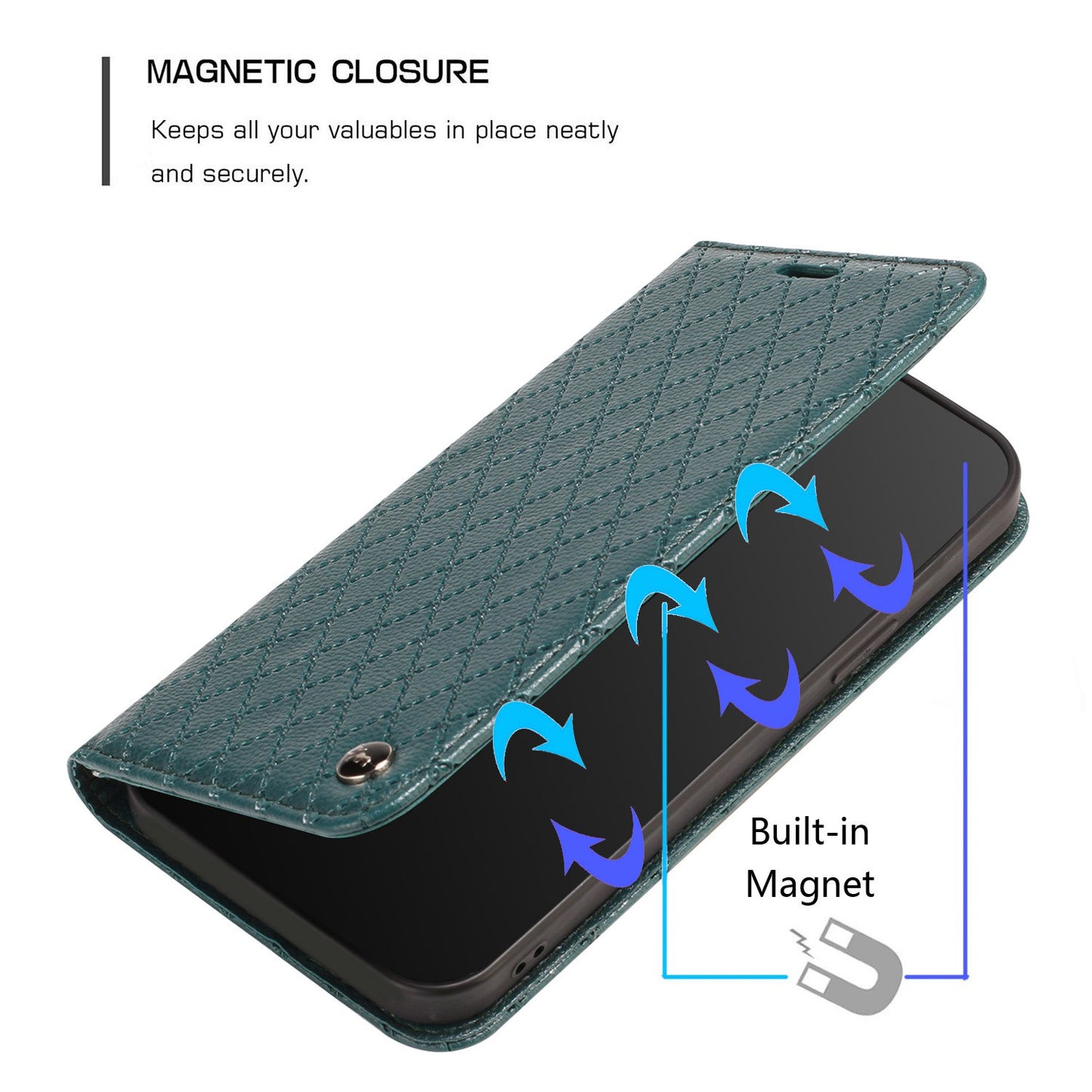 RFID Blocking Phone Case for Samsung Galaxy A73 5G, Magnetic Auto-absorbed Litchi Texture PU Leather Rhombus Embossing Cellphone Cover with Stand Wallet