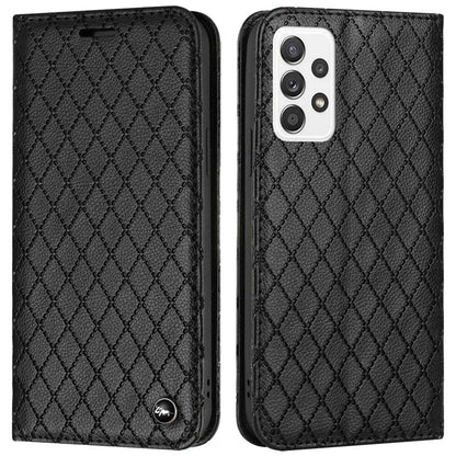 RFID Blocking Phone Case for Samsung Galaxy A73 5G, Magnetic Auto-absorbed Litchi Texture PU Leather Rhombus Embossing Cellphone Cover with Stand Wallet