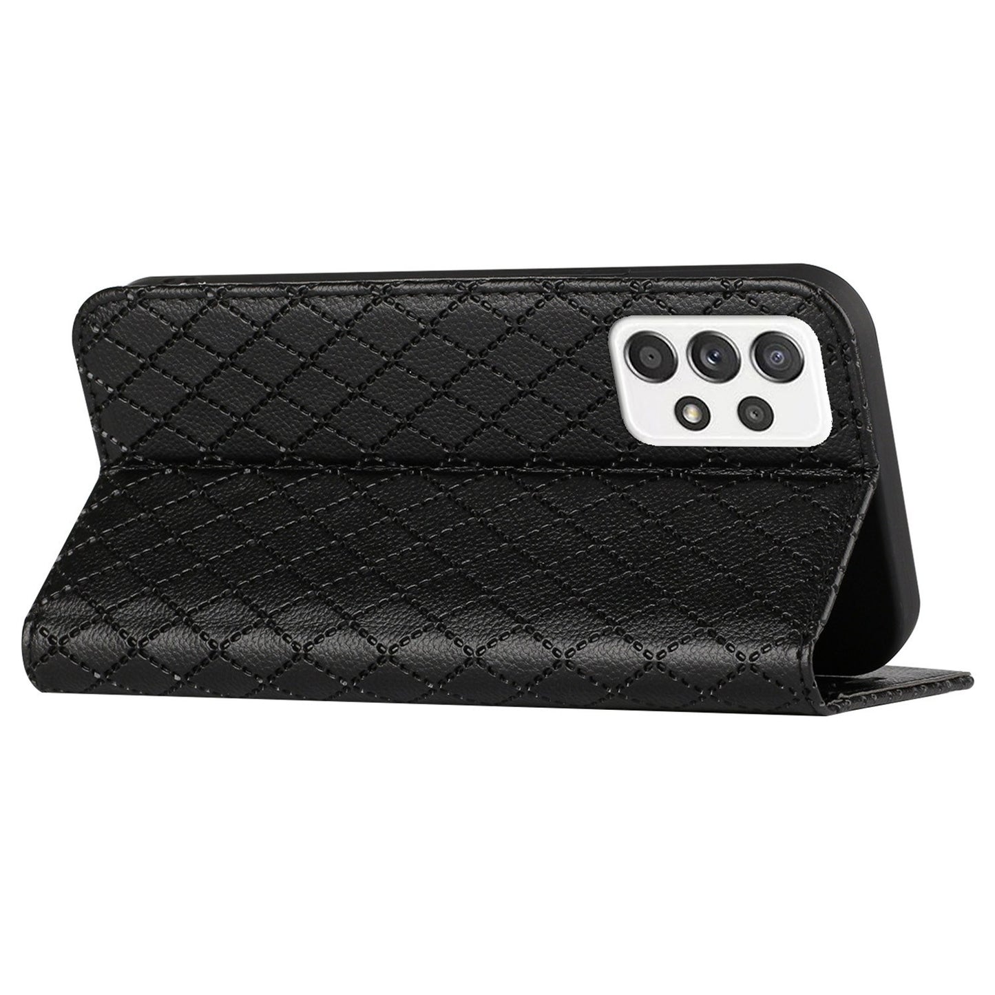 RFID Blocking Phone Case for Samsung Galaxy A73 5G, Magnetic Auto-absorbed Litchi Texture PU Leather Rhombus Embossing Cellphone Cover with Stand Wallet
