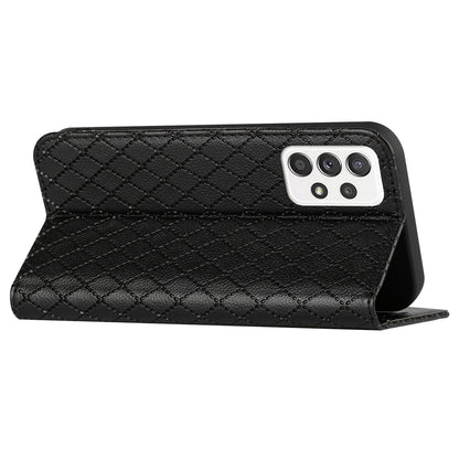 RFID Blocking Phone Case for Samsung Galaxy A73 5G, Magnetic Auto-absorbed Litchi Texture PU Leather Rhombus Embossing Cellphone Cover with Stand Wallet