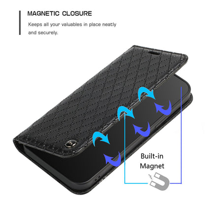RFID Blocking Phone Case for Samsung Galaxy A73 5G, Magnetic Auto-absorbed Litchi Texture PU Leather Rhombus Embossing Cellphone Cover with Stand Wallet
