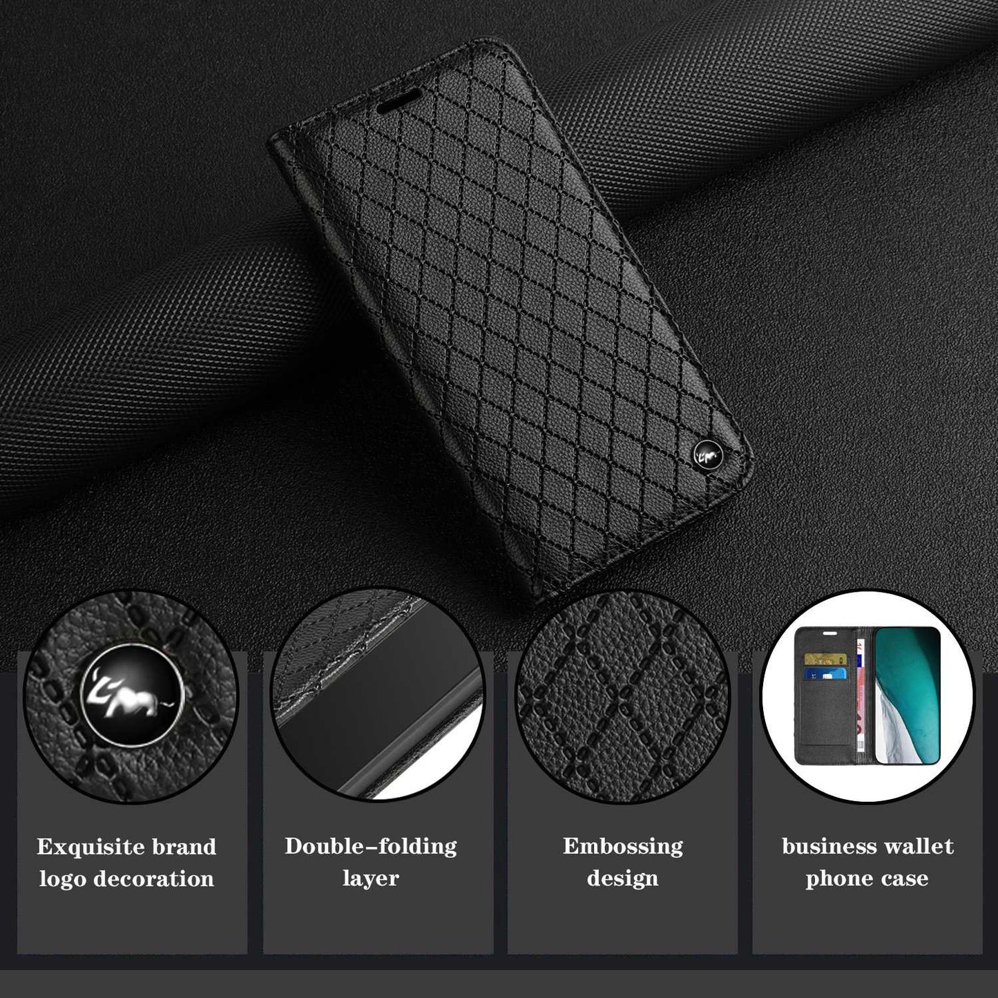 RFID Blocking Phone Case for Samsung Galaxy A73 5G, Magnetic Auto-absorbed Litchi Texture PU Leather Rhombus Embossing Cellphone Cover with Stand Wallet