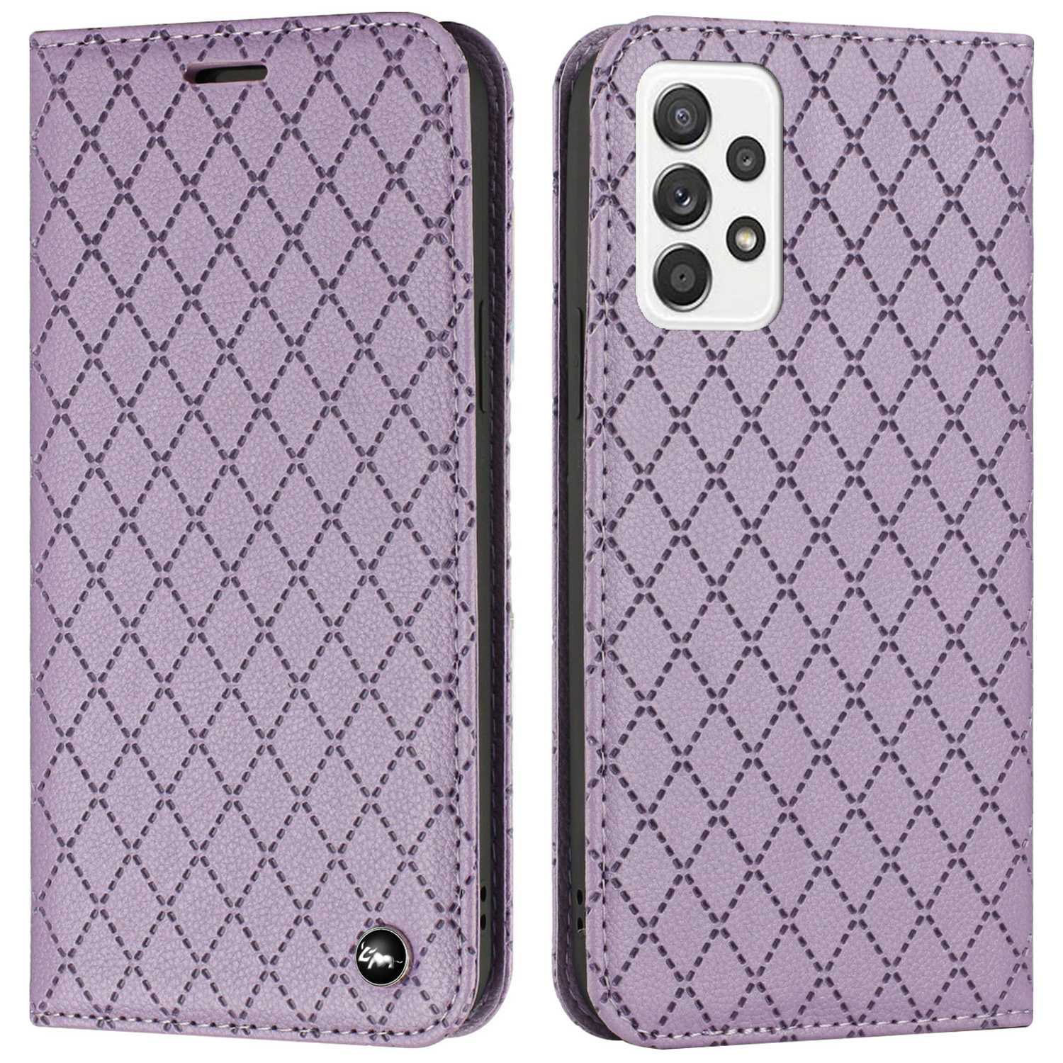 RFID Blocking Phone Case for Samsung Galaxy A73 5G, Magnetic Auto-absorbed Litchi Texture PU Leather Rhombus Embossing Cellphone Cover with Stand Wallet