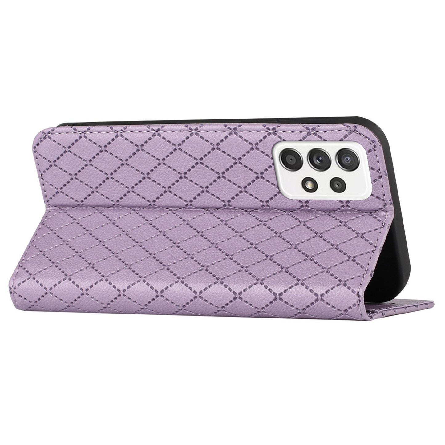 RFID Blocking Phone Case for Samsung Galaxy A73 5G, Magnetic Auto-absorbed Litchi Texture PU Leather Rhombus Embossing Cellphone Cover with Stand Wallet