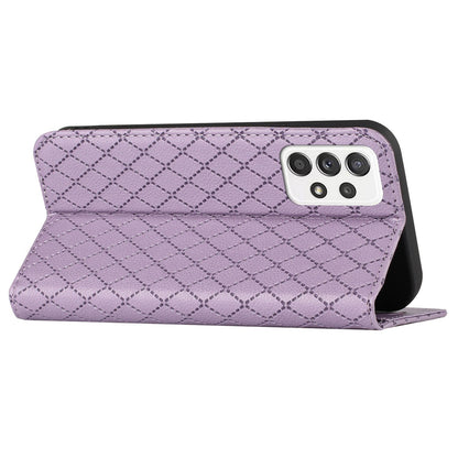 RFID Blocking Phone Case for Samsung Galaxy A73 5G, Magnetic Auto-absorbed Litchi Texture PU Leather Rhombus Embossing Cellphone Cover with Stand Wallet