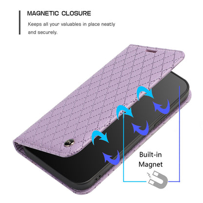 RFID Blocking Phone Case for Samsung Galaxy A73 5G, Magnetic Auto-absorbed Litchi Texture PU Leather Rhombus Embossing Cellphone Cover with Stand Wallet