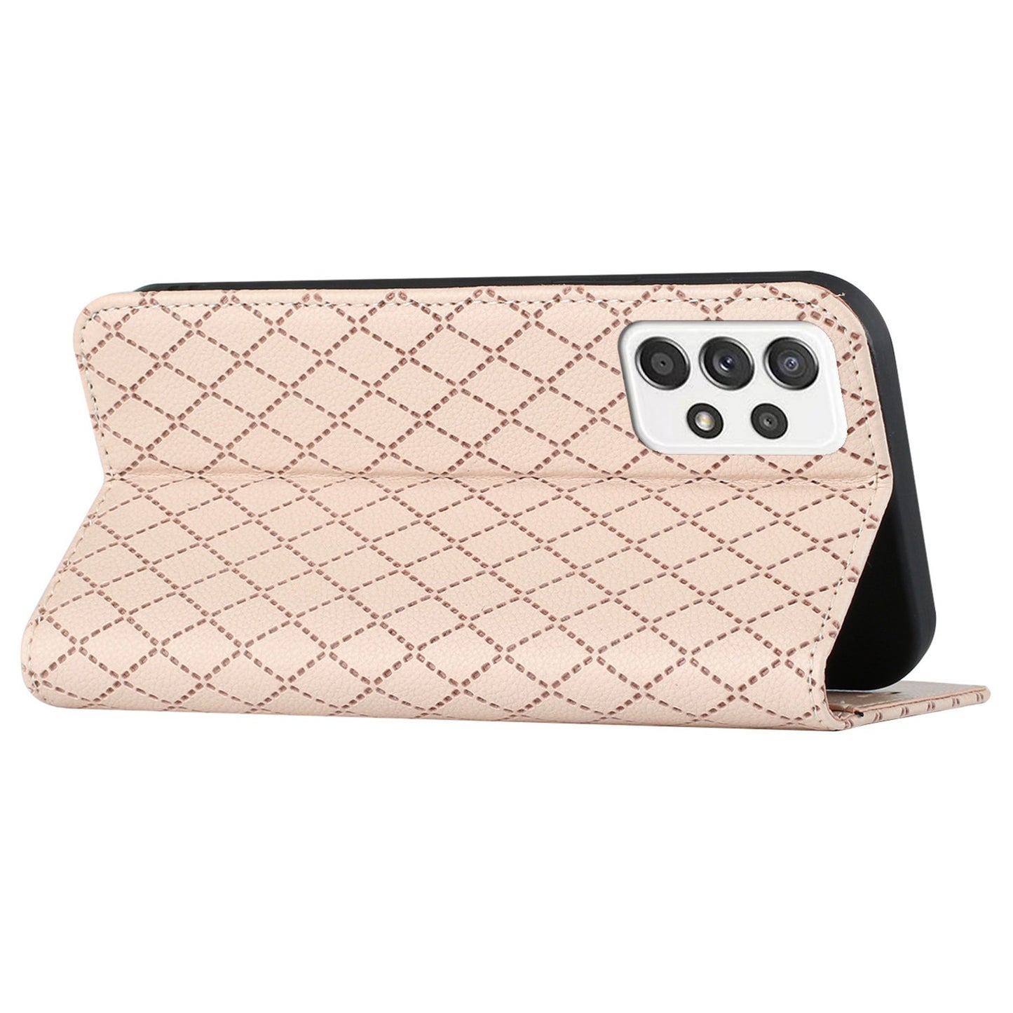 RFID Blocking Phone Case for Samsung Galaxy A73 5G, Magnetic Auto-absorbed Litchi Texture PU Leather Rhombus Embossing Cellphone Cover with Stand Wallet