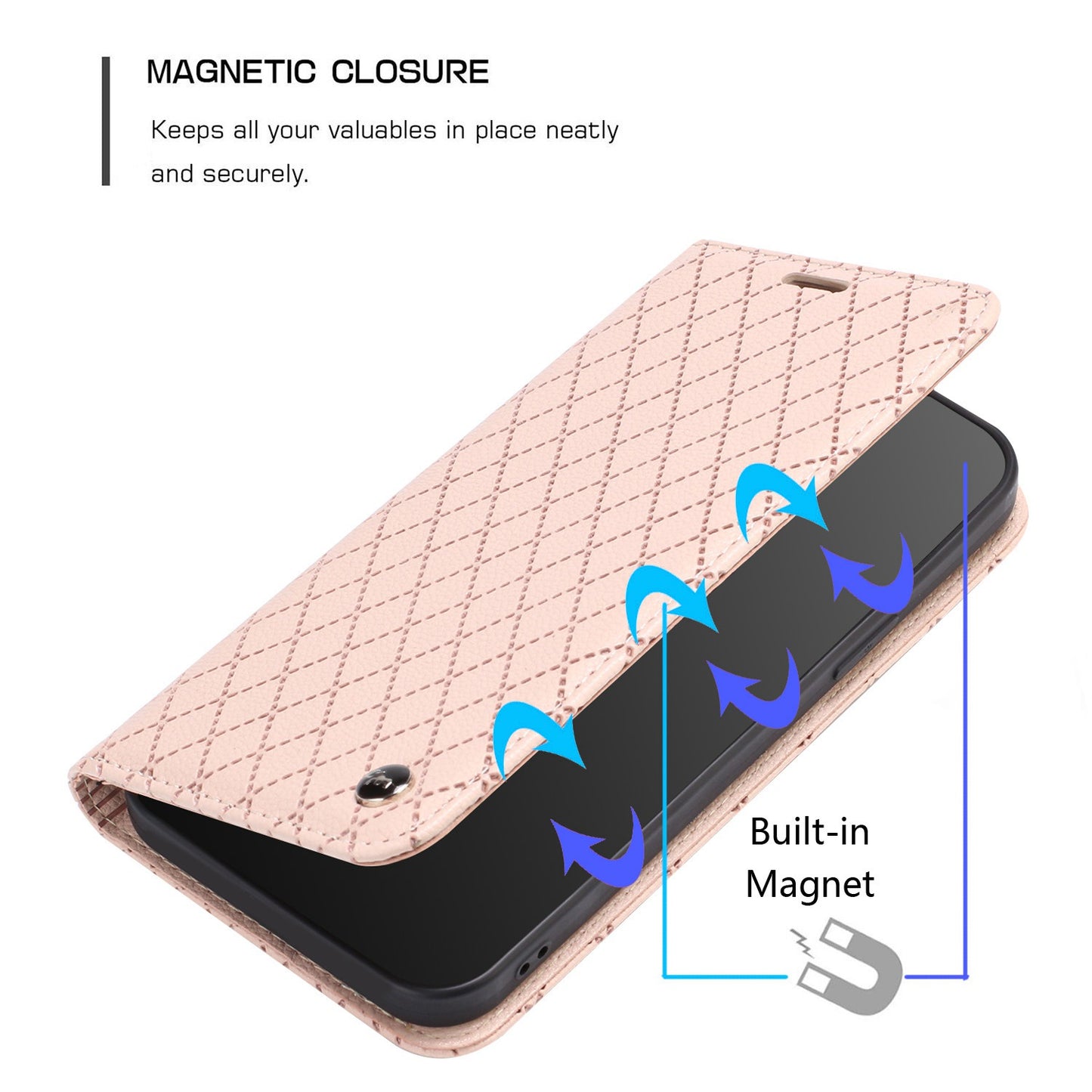 RFID Blocking Phone Case for Samsung Galaxy A73 5G, Magnetic Auto-absorbed Litchi Texture PU Leather Rhombus Embossing Cellphone Cover with Stand Wallet
