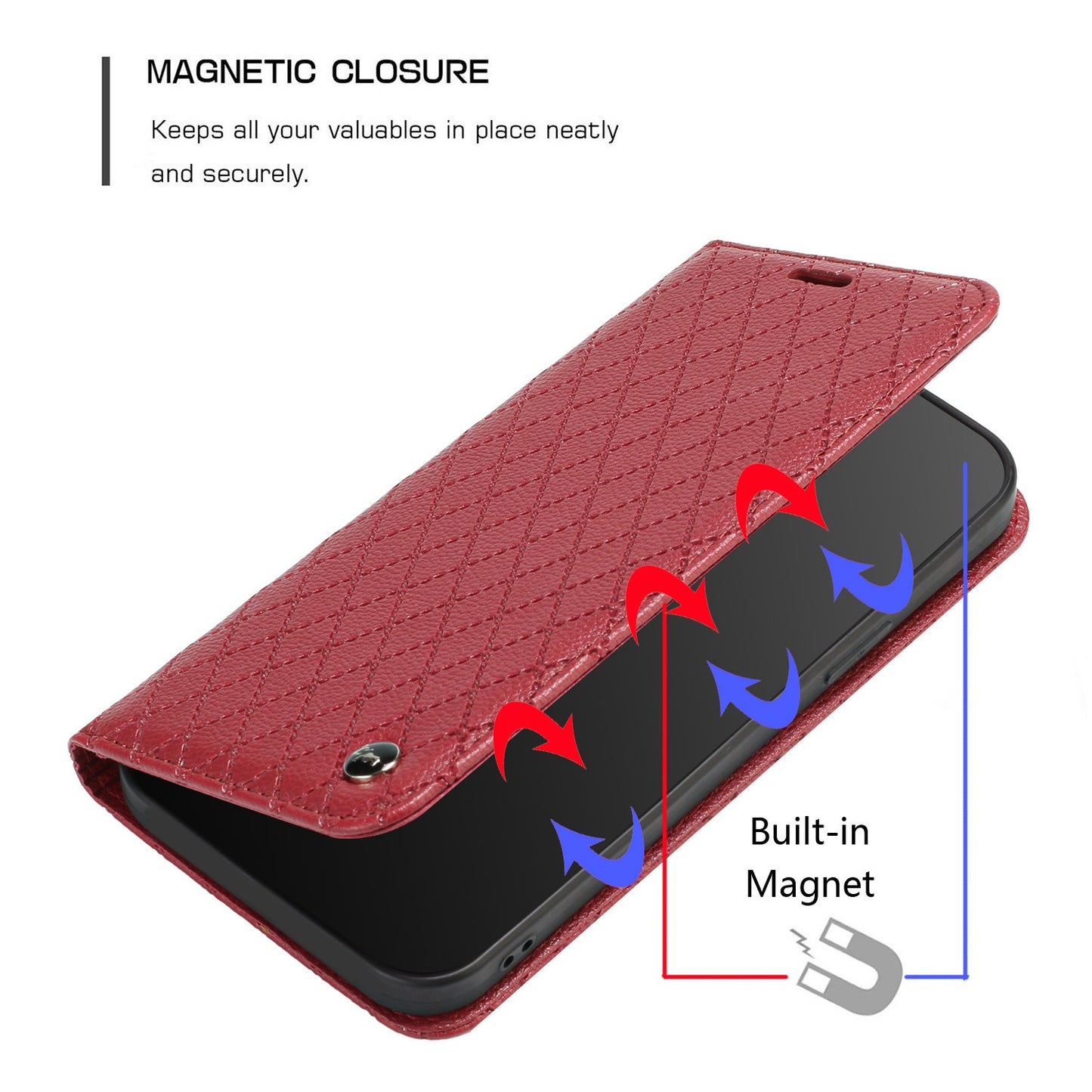 For Samsung Galaxy A52 4G / 5G / A52s 5G RFID Blocking Phone Case, Magnetic Auto-absorbed Litchi Texture PU Leather Bump Proof Rhombus Embossment Cellphone Cover with Stand Wallet