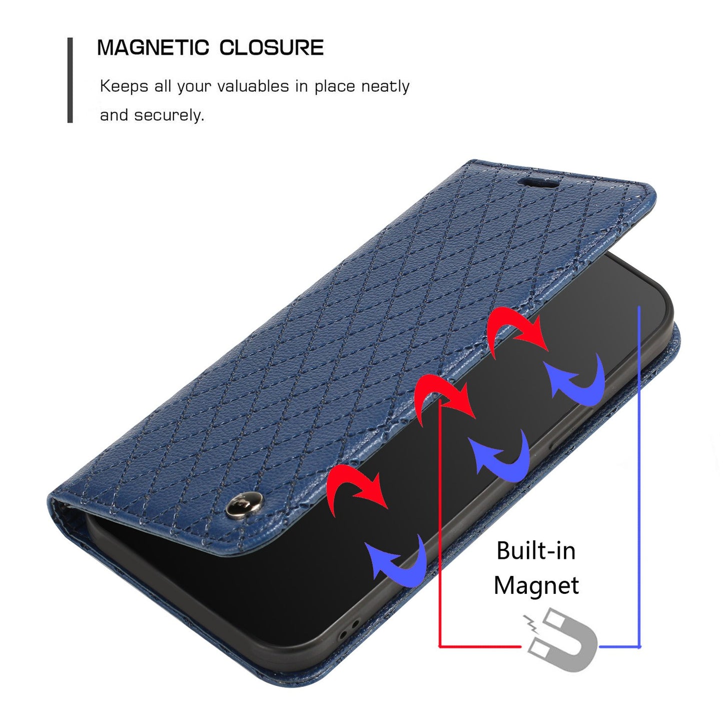 For Samsung Galaxy A52 4G / 5G / A52s 5G RFID Blocking Phone Case, Magnetic Auto-absorbed Litchi Texture PU Leather Bump Proof Rhombus Embossment Cellphone Cover with Stand Wallet