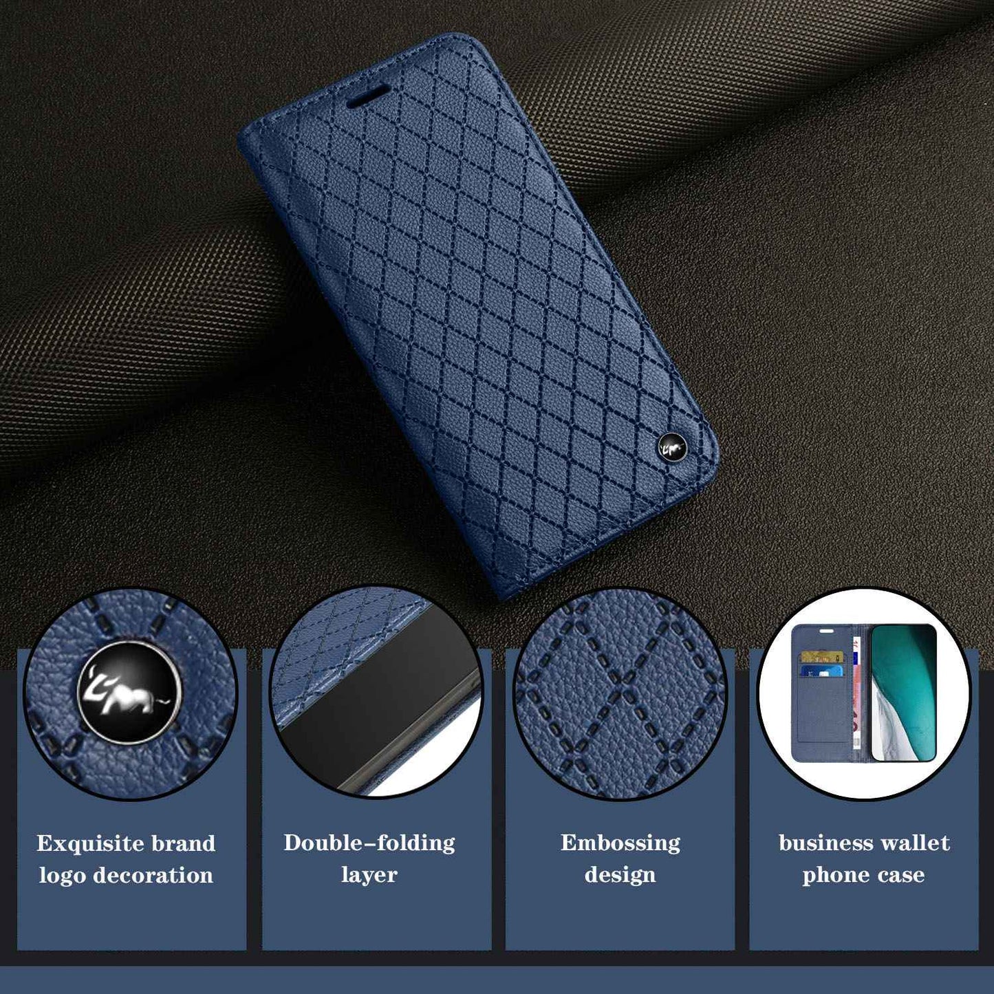 For Samsung Galaxy A52 4G / 5G / A52s 5G RFID Blocking Phone Case, Magnetic Auto-absorbed Litchi Texture PU Leather Bump Proof Rhombus Embossment Cellphone Cover with Stand Wallet