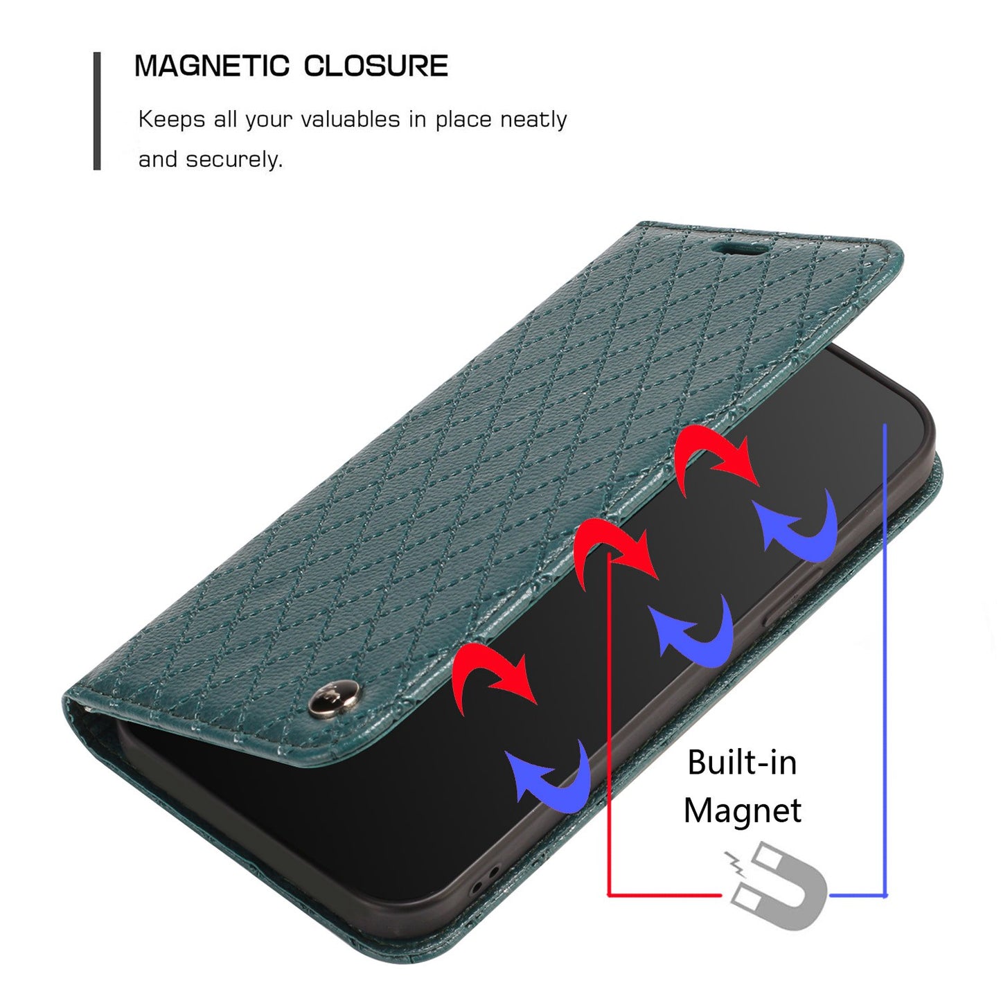 For Samsung Galaxy A52 4G / 5G / A52s 5G RFID Blocking Phone Case, Magnetic Auto-absorbed Litchi Texture PU Leather Bump Proof Rhombus Embossment Cellphone Cover with Stand Wallet