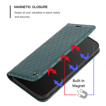 For Samsung Galaxy A52 4G / 5G / A52s 5G RFID Blocking Phone Case, Magnetic Auto-absorbed Litchi Texture PU Leather Bump Proof Rhombus Embossment Cellphone Cover with Stand Wallet