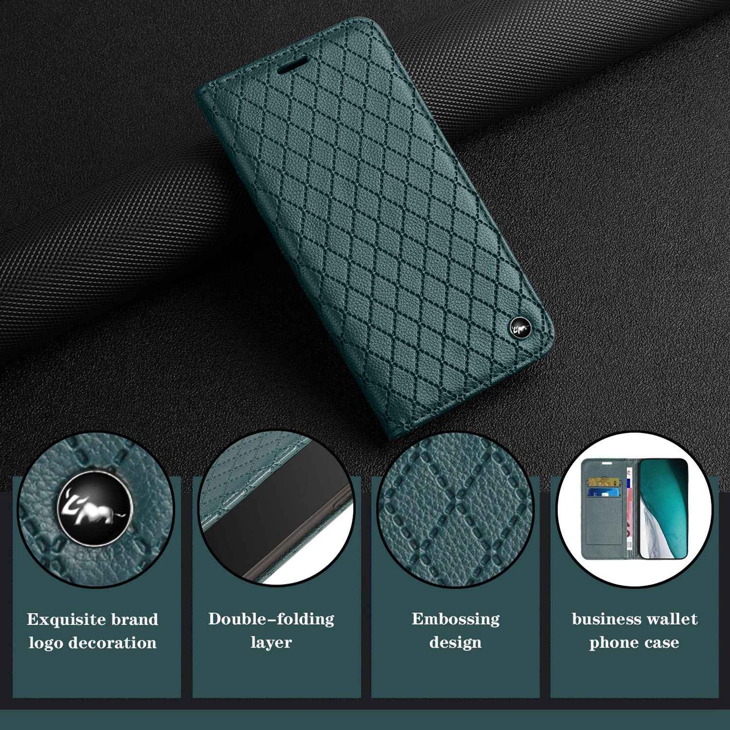 For Samsung Galaxy A52 4G / 5G / A52s 5G RFID Blocking Phone Case, Magnetic Auto-absorbed Litchi Texture PU Leather Bump Proof Rhombus Embossment Cellphone Cover with Stand Wallet