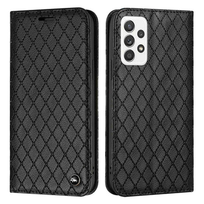 For Samsung Galaxy A52 4G / 5G / A52s 5G RFID Blocking Phone Case, Magnetic Auto-absorbed Litchi Texture PU Leather Bump Proof Rhombus Embossment Cellphone Cover with Stand Wallet