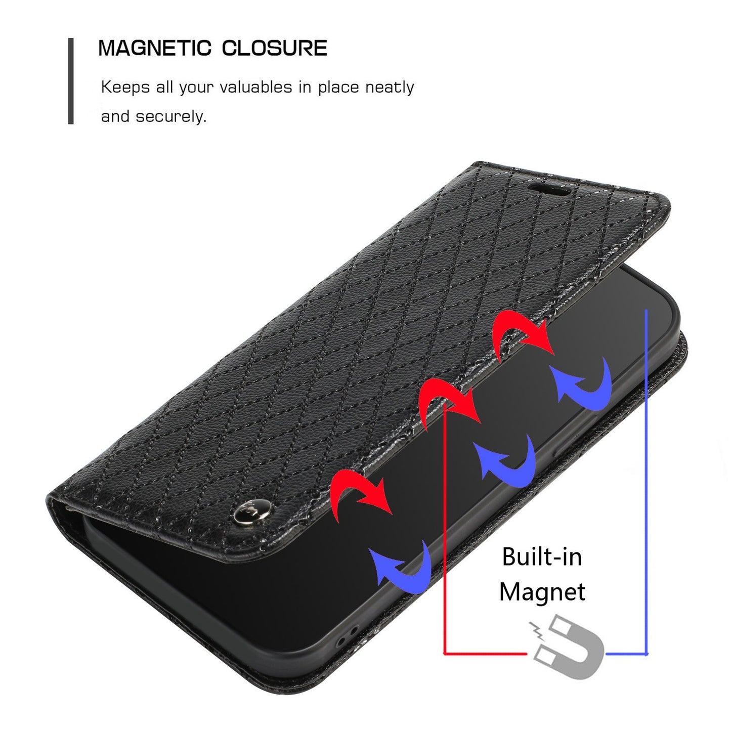 For Samsung Galaxy A52 4G / 5G / A52s 5G RFID Blocking Phone Case, Magnetic Auto-absorbed Litchi Texture PU Leather Bump Proof Rhombus Embossment Cellphone Cover with Stand Wallet