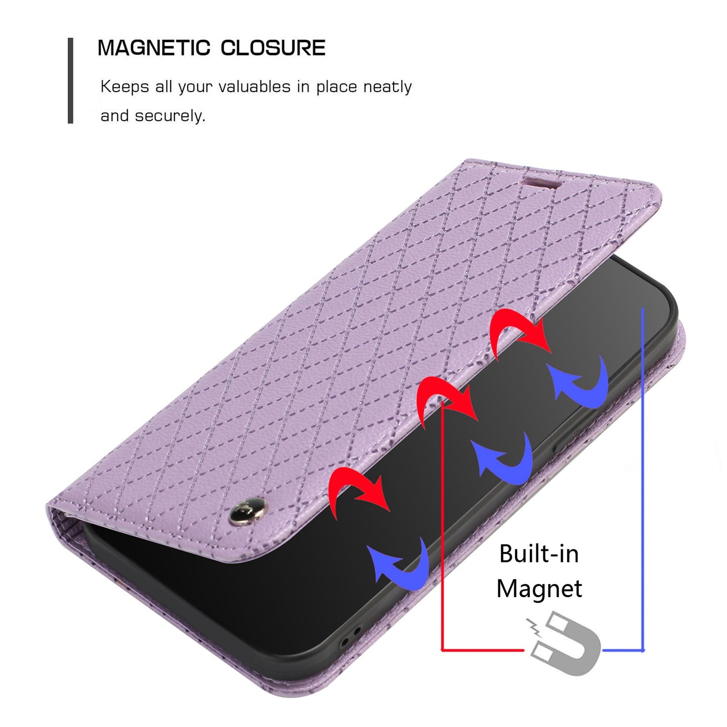 For Samsung Galaxy A52 4G / 5G / A52s 5G RFID Blocking Phone Case, Magnetic Auto-absorbed Litchi Texture PU Leather Bump Proof Rhombus Embossment Cellphone Cover with Stand Wallet