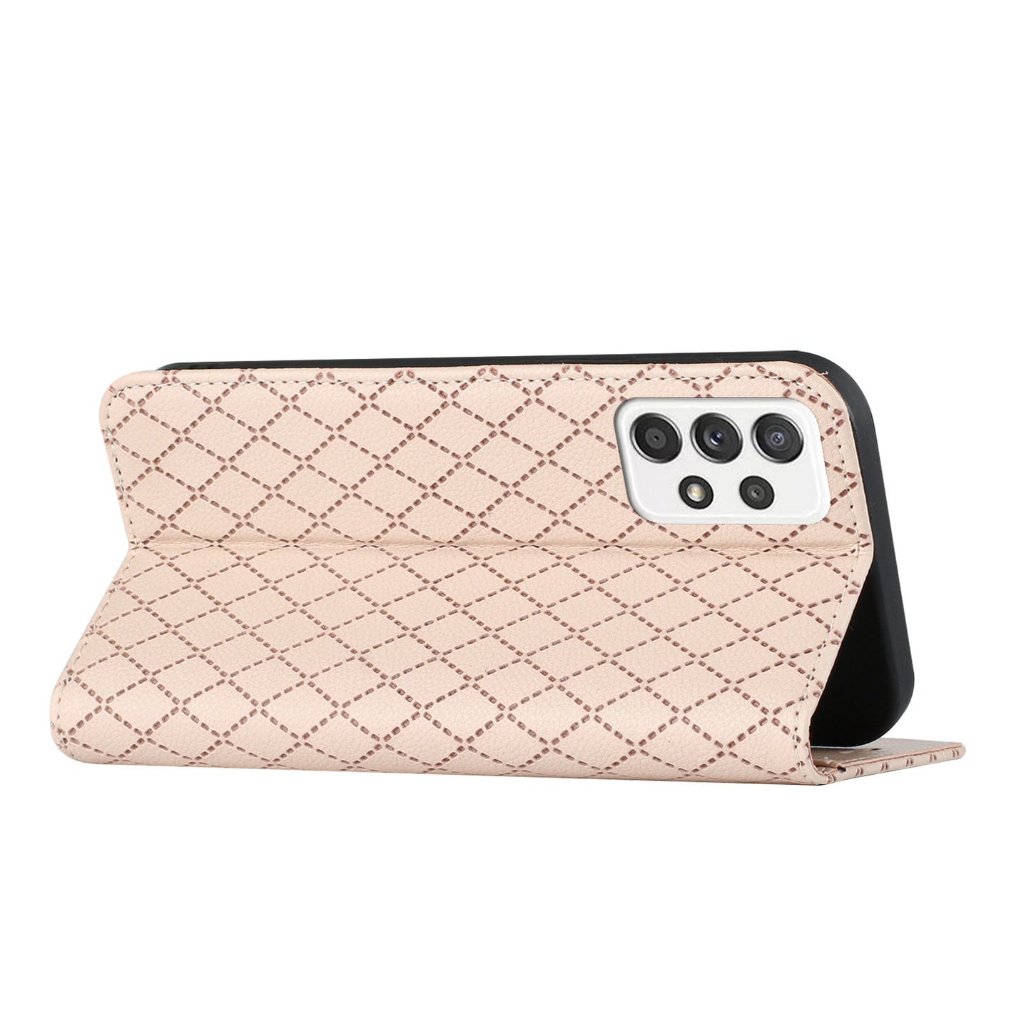 For Samsung Galaxy A52 4G / 5G / A52s 5G RFID Blocking Phone Case, Magnetic Auto-absorbed Litchi Texture PU Leather Bump Proof Rhombus Embossment Cellphone Cover with Stand Wallet