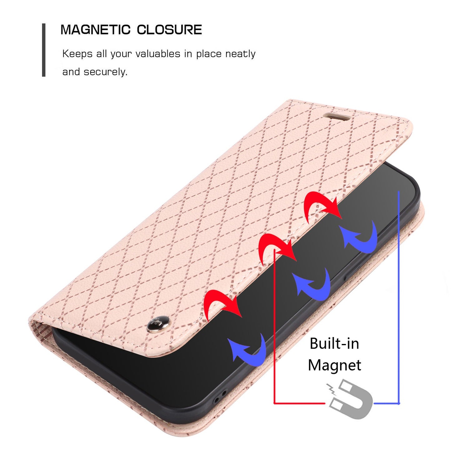 For Samsung Galaxy A52 4G / 5G / A52s 5G RFID Blocking Phone Case, Magnetic Auto-absorbed Litchi Texture PU Leather Bump Proof Rhombus Embossment Cellphone Cover with Stand Wallet