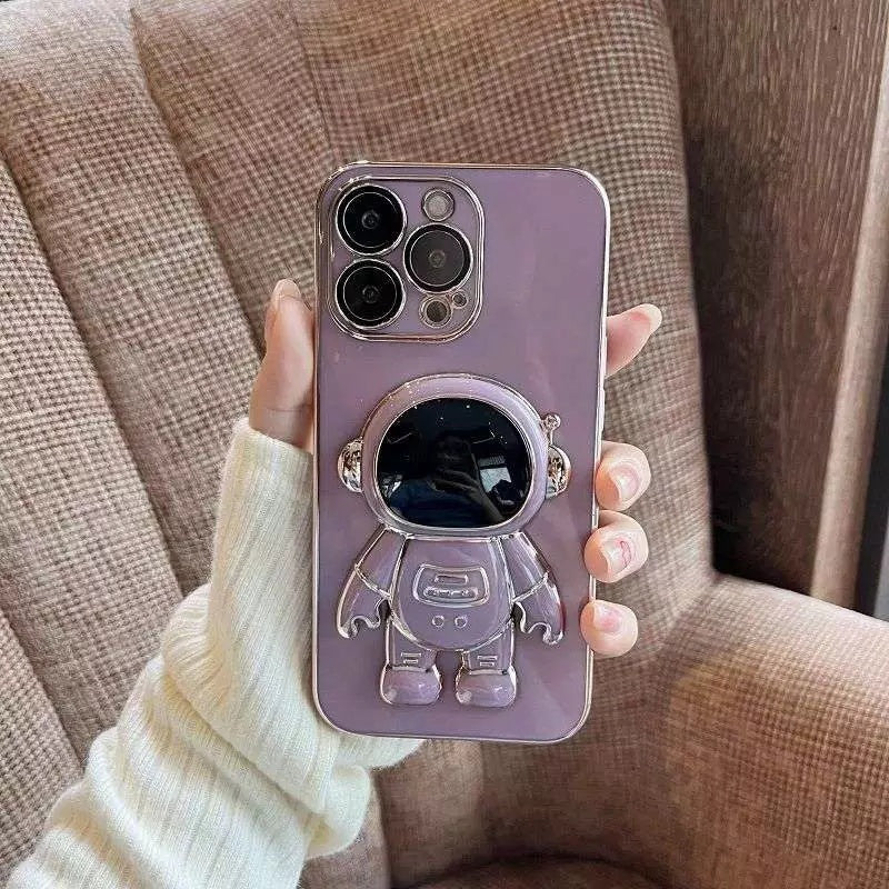 Astronaut Kickstand Phone Case for iPhone 13 Pro 6.1 inch, Electroplating Frame Anti-drop Soft TPU Cover