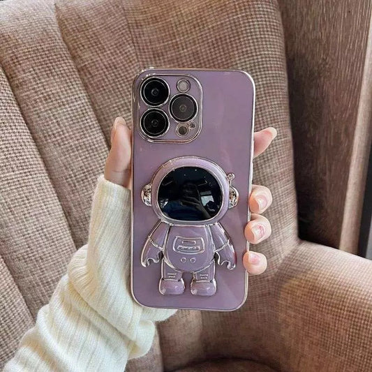 Astronaut Kickstand Phone Case for iPhone 13 Pro 6.1 inch, Electroplating Frame Anti-drop Soft TPU Cover