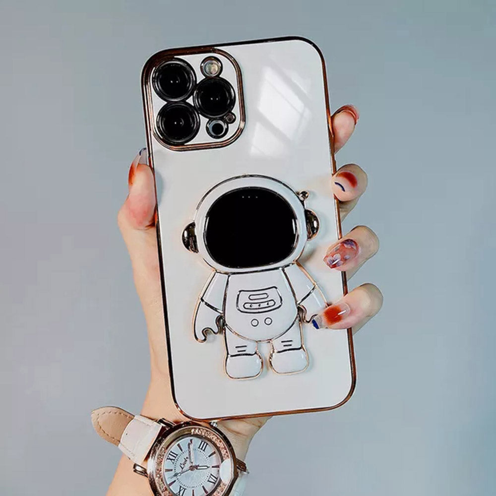 Astronaut Kickstand Phone Case for iPhone 13 Pro 6.1 inch, Electroplating Frame Anti-drop Soft TPU Cover