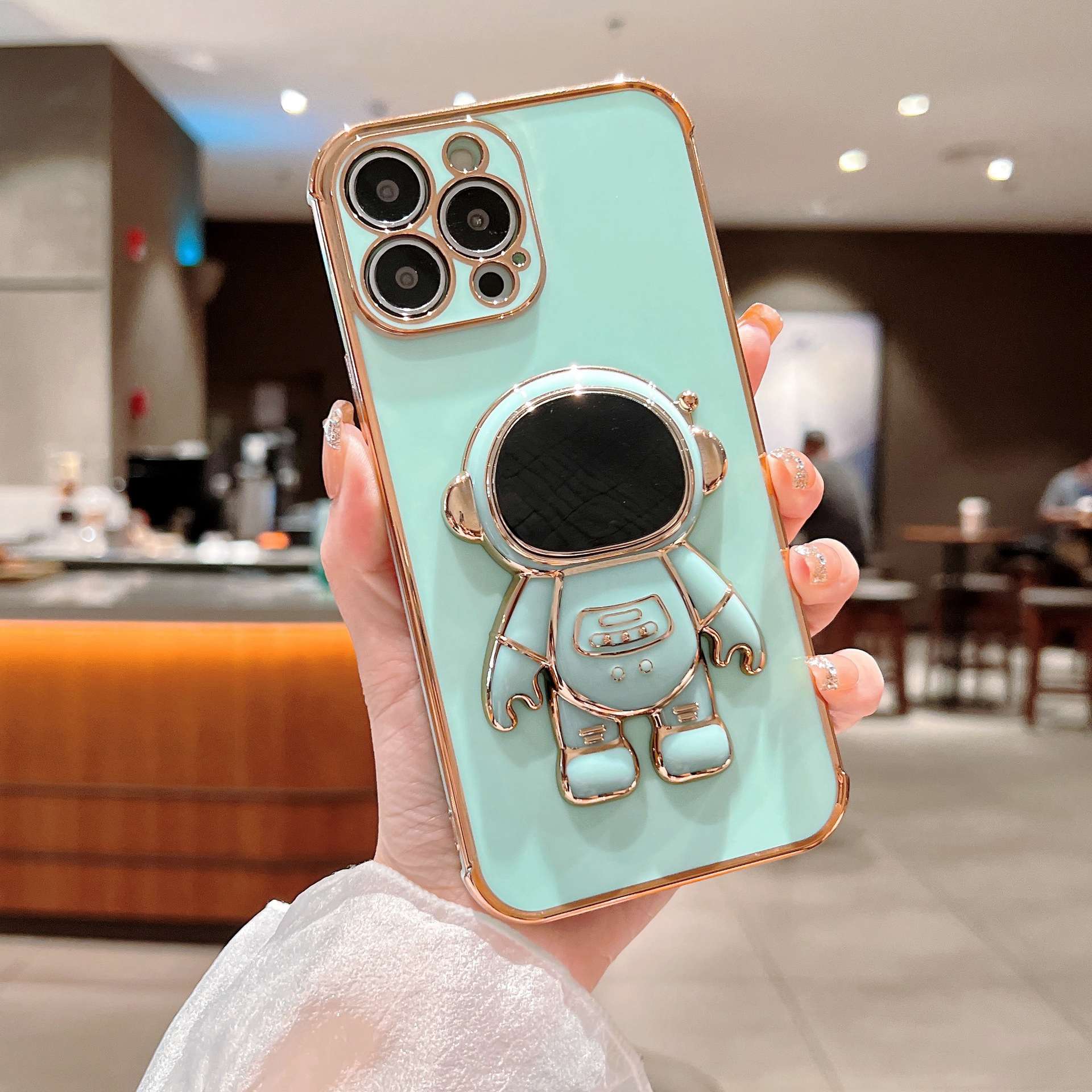 Astronaut Kickstand Phone Case for iPhone 13 Pro 6.1 inch, Electroplating Frame Anti-drop Soft TPU Cover