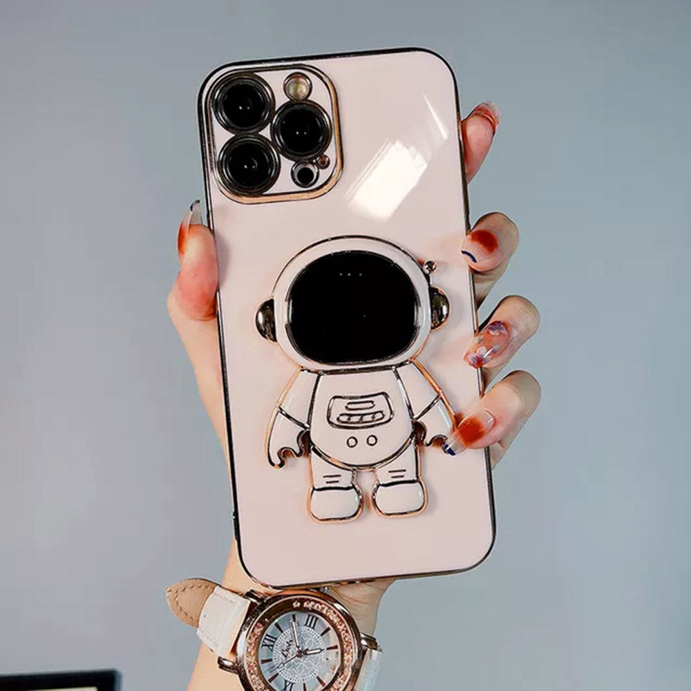 Astronaut Kickstand Phone Case for iPhone 13 Pro 6.1 inch, Electroplating Frame Anti-drop Soft TPU Cover