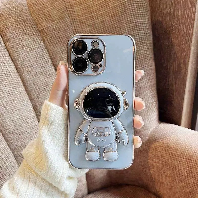 Astronaut Kickstand Phone Case for iPhone 13 Pro 6.1 inch, Electroplating Frame Anti-drop Soft TPU Cover