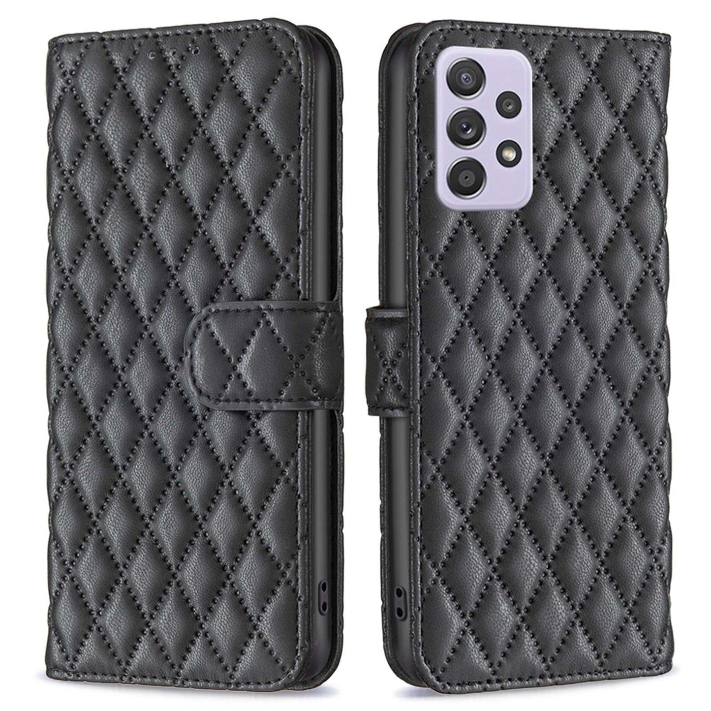 BINFEN COLOR For Samsung Galaxy A52 4G / 5G / A52s 5G PU Leather Shell, BF Style-14 Imprinted Rhombus Pattern Wallet Cover Matte Phone Stand Case