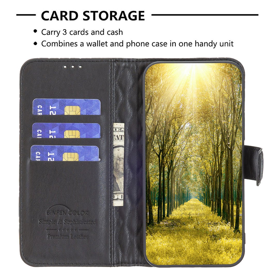 BINFEN COLOR For Samsung Galaxy A52 4G / 5G / A52s 5G PU Leather Shell, BF Style-14 Imprinted Rhombus Pattern Wallet Cover Matte Phone Stand Case