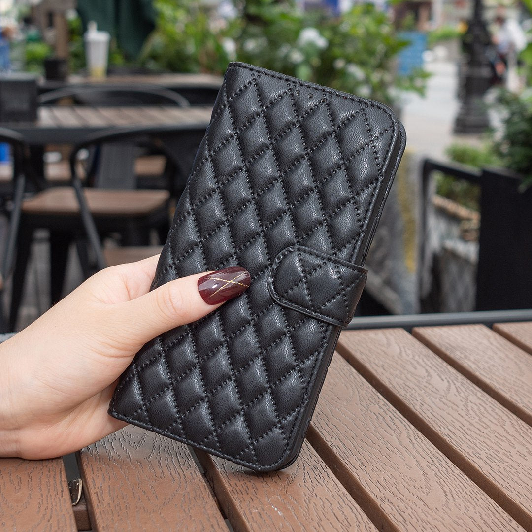 BINFEN COLOR For Samsung Galaxy A52 4G / 5G / A52s 5G PU Leather Shell, BF Style-14 Imprinted Rhombus Pattern Wallet Cover Matte Phone Stand Case