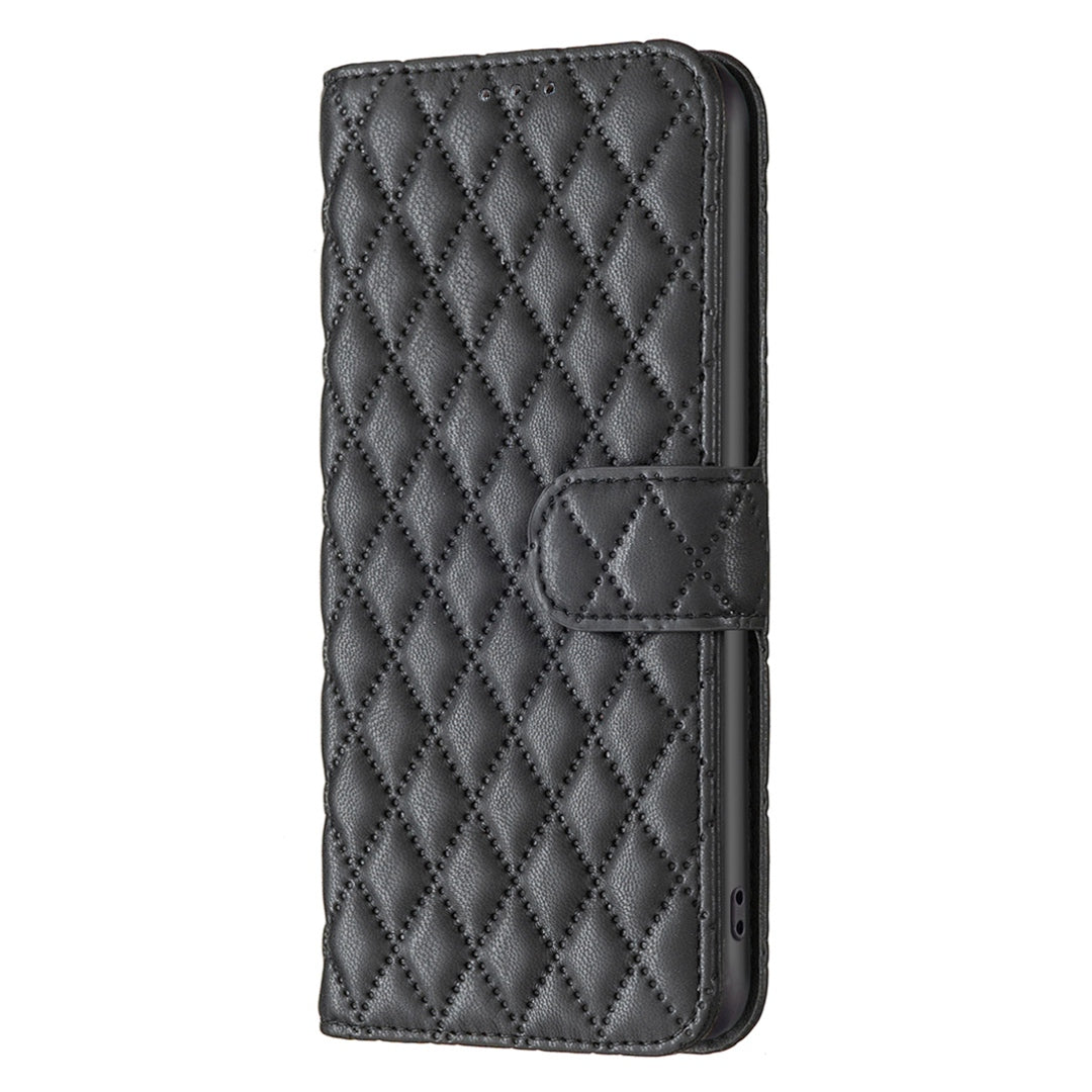 BINFEN COLOR For Samsung Galaxy A52 4G / 5G / A52s 5G PU Leather Shell, BF Style-14 Imprinted Rhombus Pattern Wallet Cover Matte Phone Stand Case