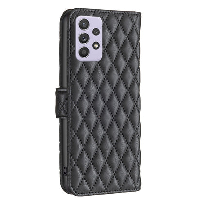 BINFEN COLOR For Samsung Galaxy A52 4G / 5G / A52s 5G PU Leather Shell, BF Style-14 Imprinted Rhombus Pattern Wallet Cover Matte Phone Stand Case