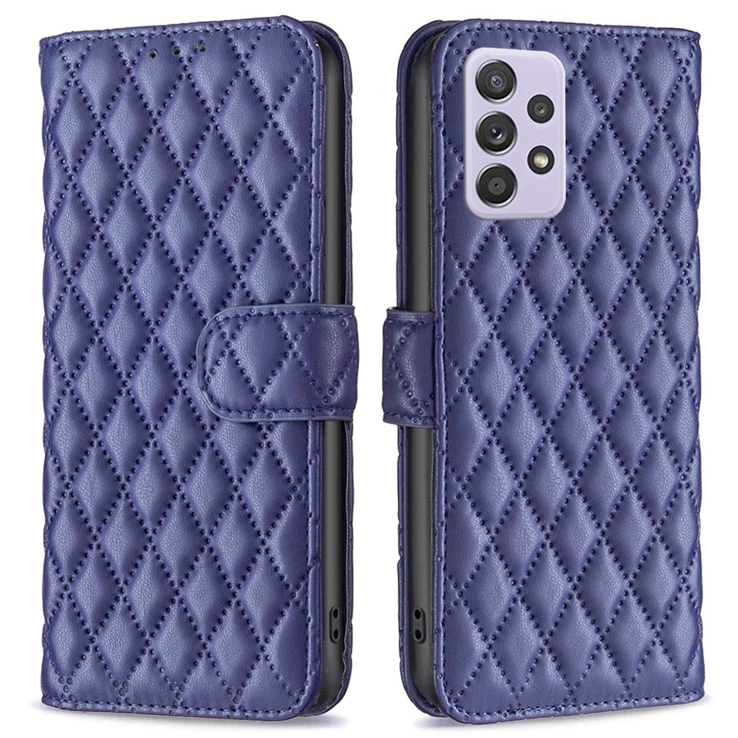 BINFEN COLOR For Samsung Galaxy A52 4G / 5G / A52s 5G PU Leather Shell, BF Style-14 Imprinted Rhombus Pattern Wallet Cover Matte Phone Stand Case