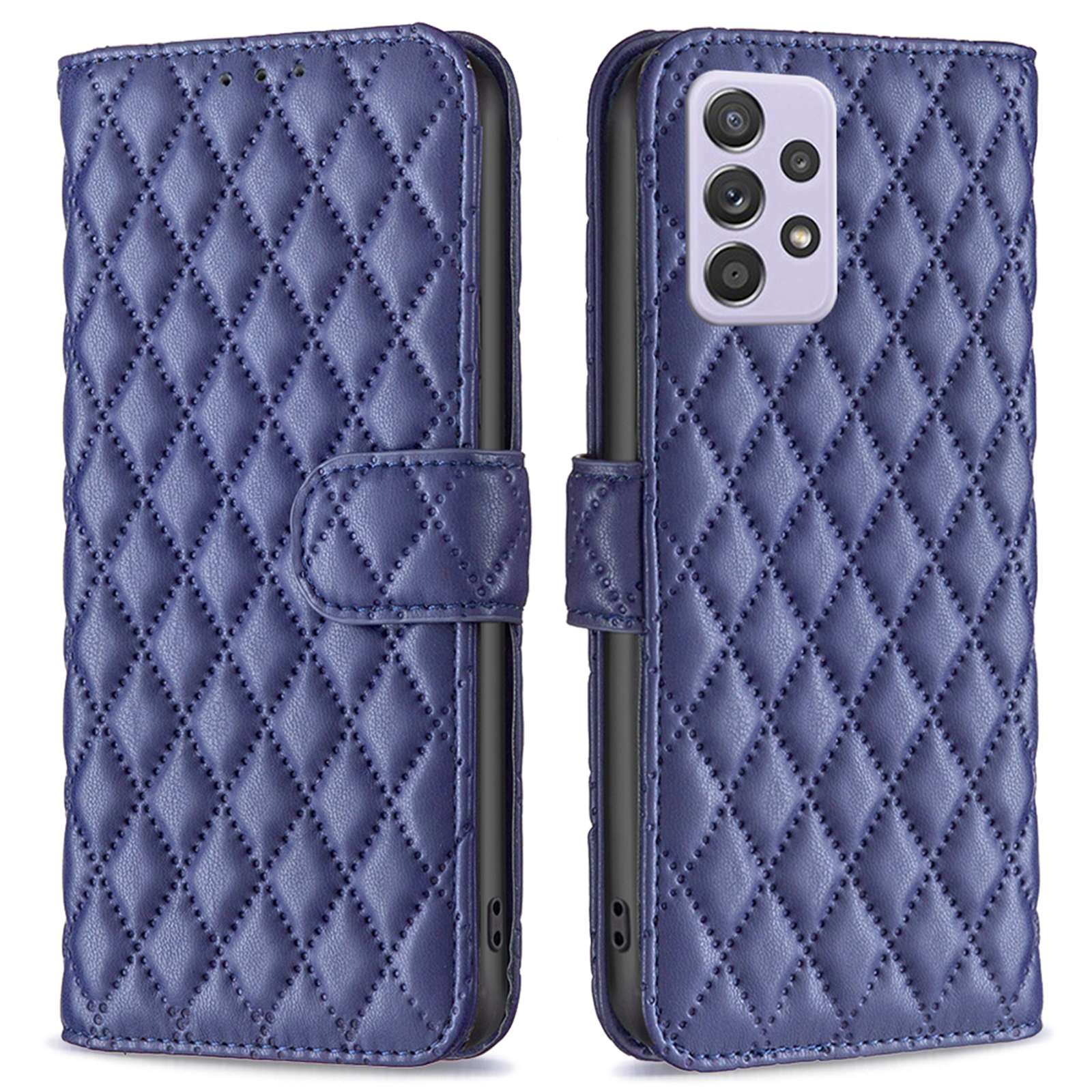 BINFEN COLOR For Samsung Galaxy A52 4G / 5G / A52s 5G PU Leather Shell, BF Style-14 Imprinted Rhombus Pattern Wallet Cover Matte Phone Stand Case