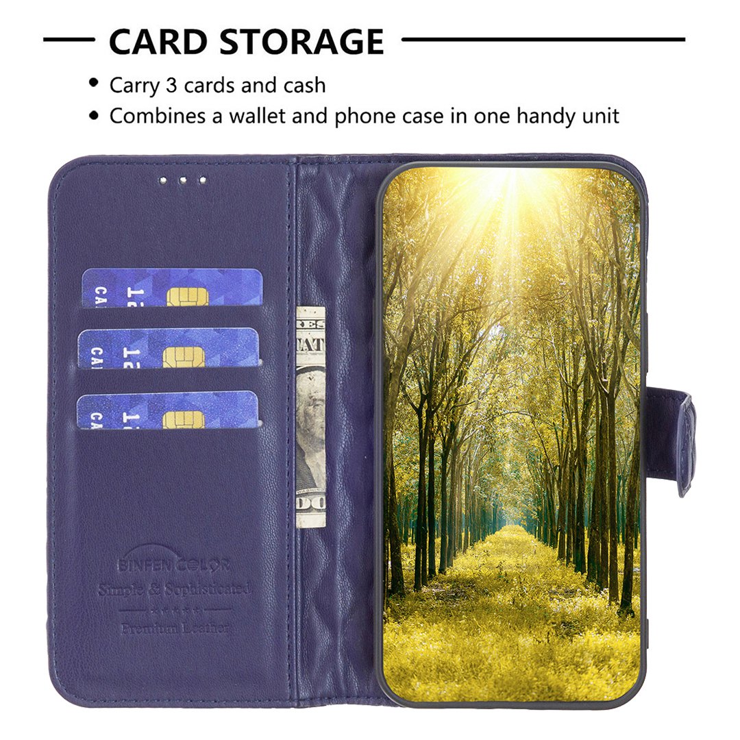 BINFEN COLOR For Samsung Galaxy A52 4G / 5G / A52s 5G PU Leather Shell, BF Style-14 Imprinted Rhombus Pattern Wallet Cover Matte Phone Stand Case