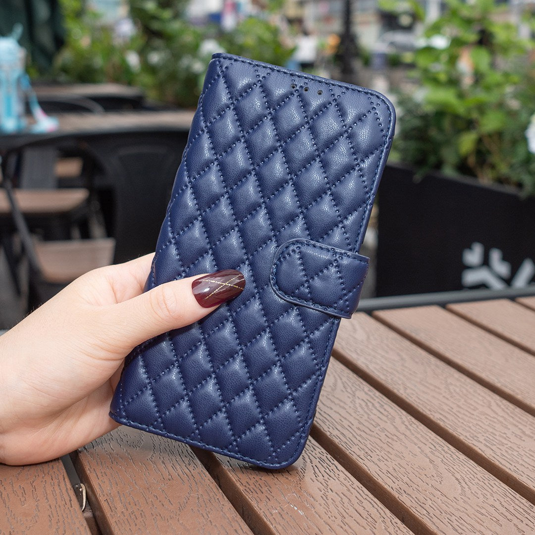 BINFEN COLOR For Samsung Galaxy A52 4G / 5G / A52s 5G PU Leather Shell, BF Style-14 Imprinted Rhombus Pattern Wallet Cover Matte Phone Stand Case