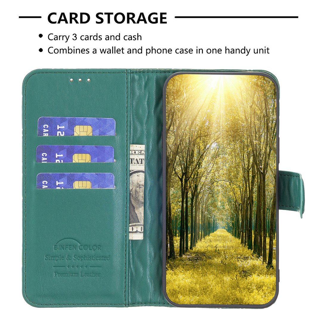BINFEN COLOR For Samsung Galaxy A52 4G / 5G / A52s 5G PU Leather Shell, BF Style-14 Imprinted Rhombus Pattern Wallet Cover Matte Phone Stand Case