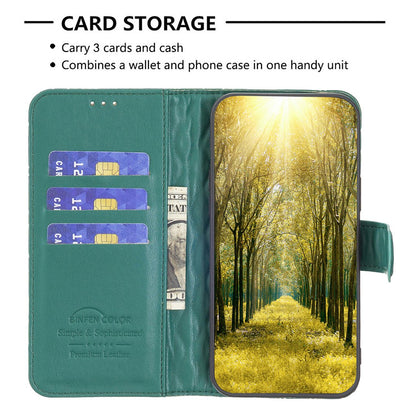 BINFEN COLOR For Samsung Galaxy A52 4G / 5G / A52s 5G PU Leather Shell, BF Style-14 Imprinted Rhombus Pattern Wallet Cover Matte Phone Stand Case