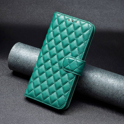 BINFEN COLOR For Samsung Galaxy A52 4G / 5G / A52s 5G PU Leather Shell, BF Style-14 Imprinted Rhombus Pattern Wallet Cover Matte Phone Stand Case