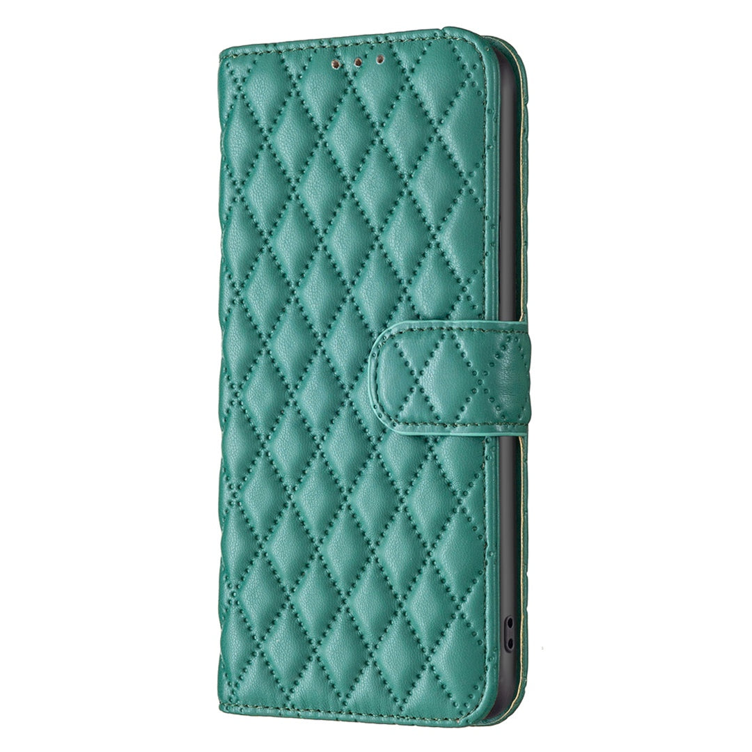 BINFEN COLOR For Samsung Galaxy A52 4G / 5G / A52s 5G PU Leather Shell, BF Style-14 Imprinted Rhombus Pattern Wallet Cover Matte Phone Stand Case