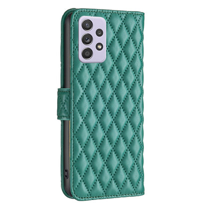 BINFEN COLOR For Samsung Galaxy A52 4G / 5G / A52s 5G PU Leather Shell, BF Style-14 Imprinted Rhombus Pattern Wallet Cover Matte Phone Stand Case