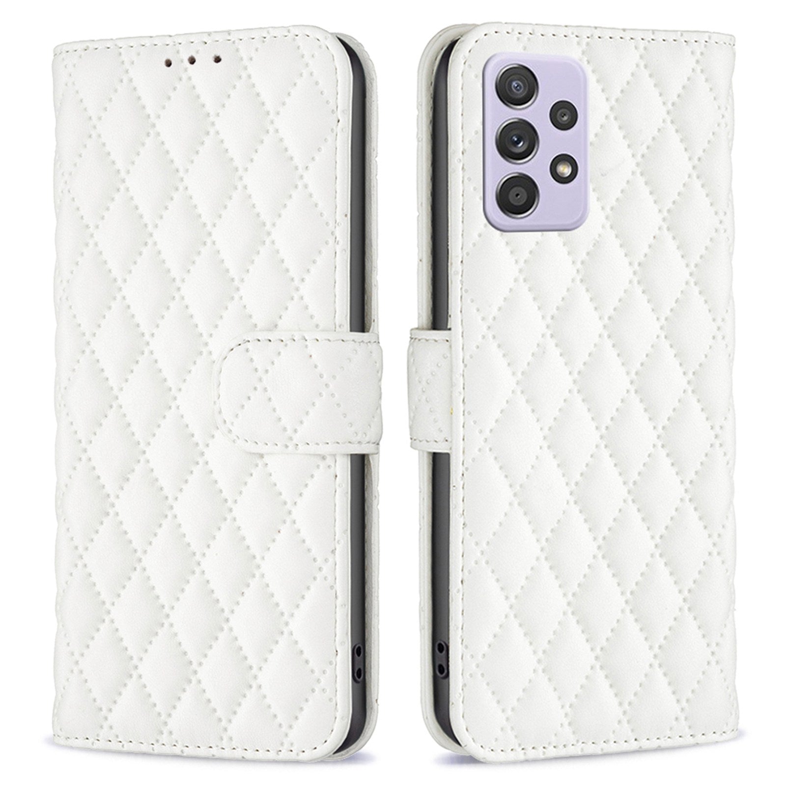 BINFEN COLOR For Samsung Galaxy A52 4G / 5G / A52s 5G PU Leather Shell, BF Style-14 Imprinted Rhombus Pattern Wallet Cover Matte Phone Stand Case