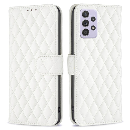 BINFEN COLOR For Samsung Galaxy A52 4G / 5G / A52s 5G PU Leather Shell, BF Style-14 Imprinted Rhombus Pattern Wallet Cover Matte Phone Stand Case