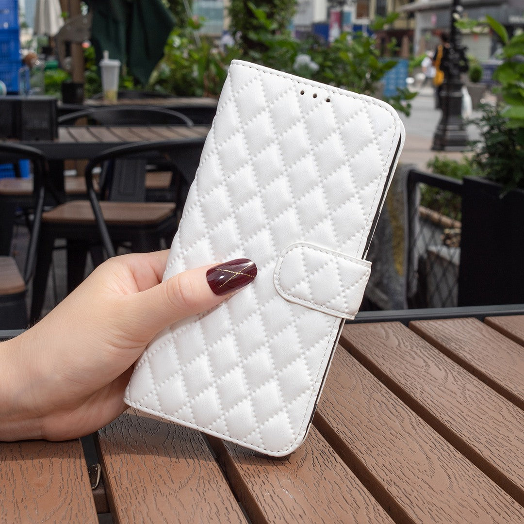 BINFEN COLOR For Samsung Galaxy A52 4G / 5G / A52s 5G PU Leather Shell, BF Style-14 Imprinted Rhombus Pattern Wallet Cover Matte Phone Stand Case