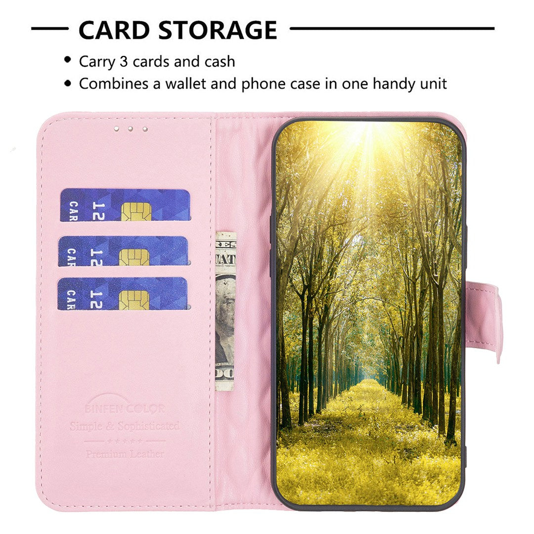 BINFEN COLOR For Samsung Galaxy A52 4G / 5G / A52s 5G PU Leather Shell, BF Style-14 Imprinted Rhombus Pattern Wallet Cover Matte Phone Stand Case